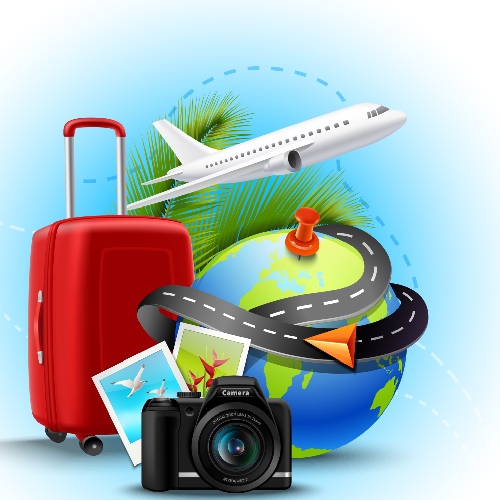 Vacation-and-holidays-background-with-realistic-globe-suitcase-and-photo-camera